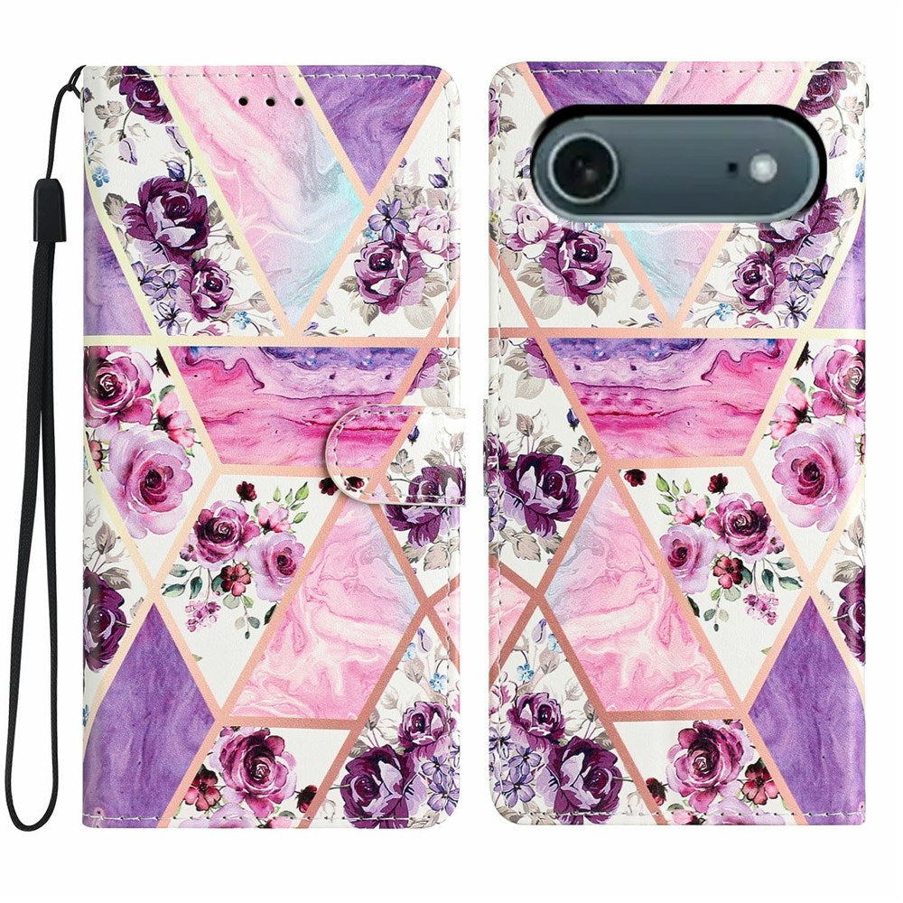 iPhone Air - EIDERWOOD Imiteret Læder Cover m. Pung & Strop - Lilla Blomster