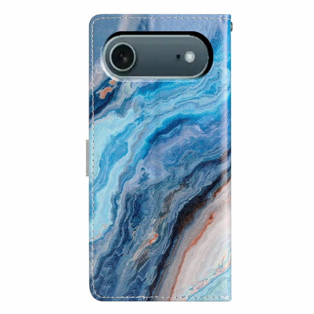 iPhone Air - EIDERWOOD Imiteret Læder Cover m. Pung & Strop - Blå Marmor