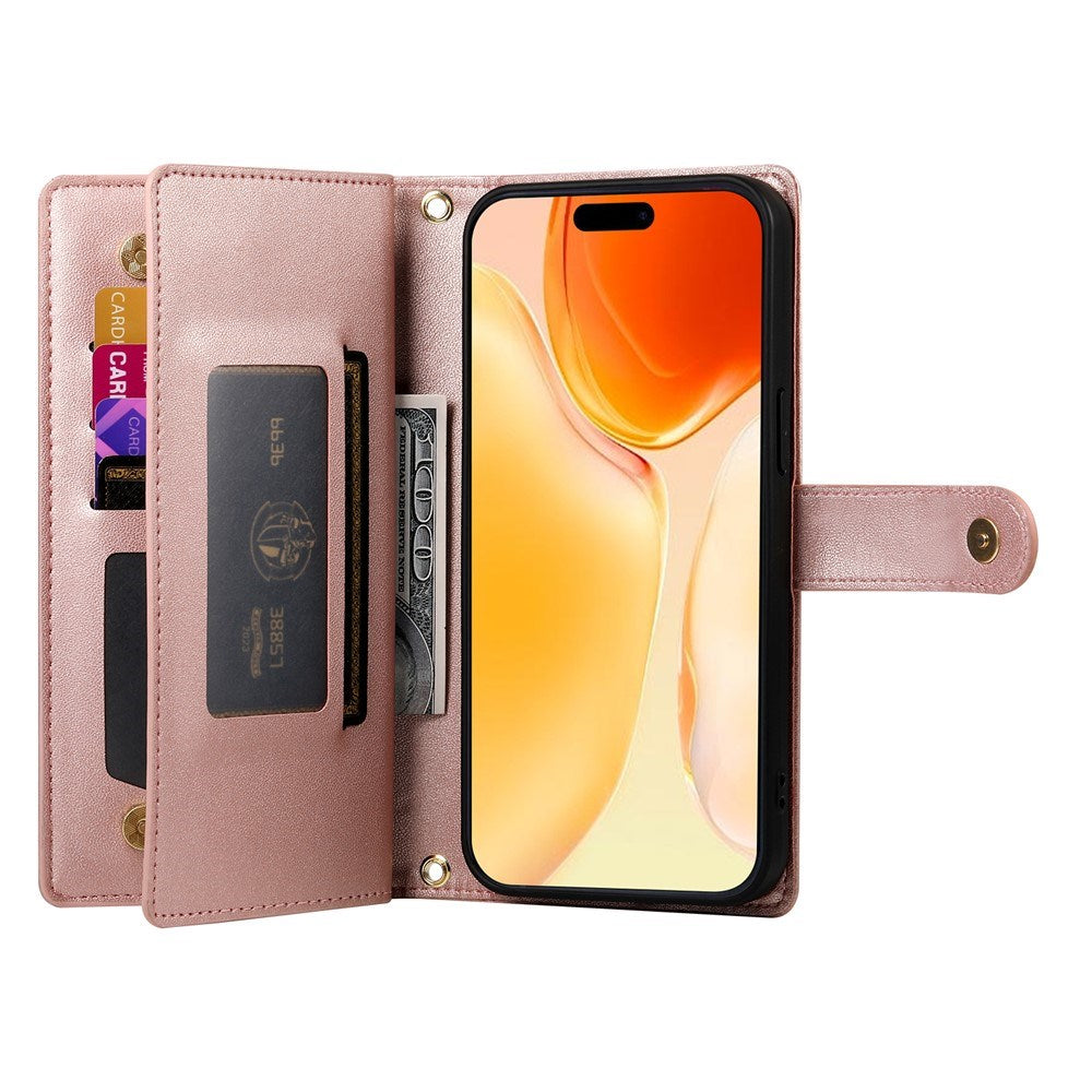 EIDERWOOD iPhone 17 Flip Cover - Indbygget Kortholder & Lynlåslomme & Strop - Rose Gold