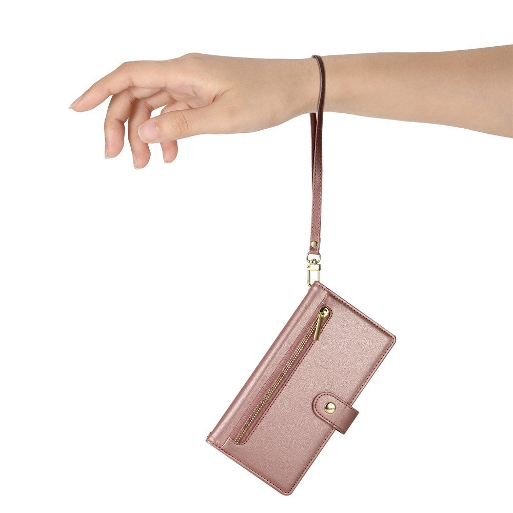 EIDERWOOD iPhone 17 Flip Cover - Indbygget Kortholder & Lynlåslomme & Strop - Rose Gold