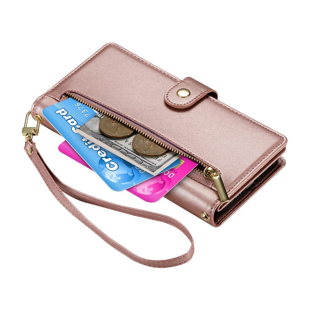 EIDERWOOD iPhone Air Flip Cover - Indbygget Kortholder & Lynlåslomme & Strop - Rose Gold