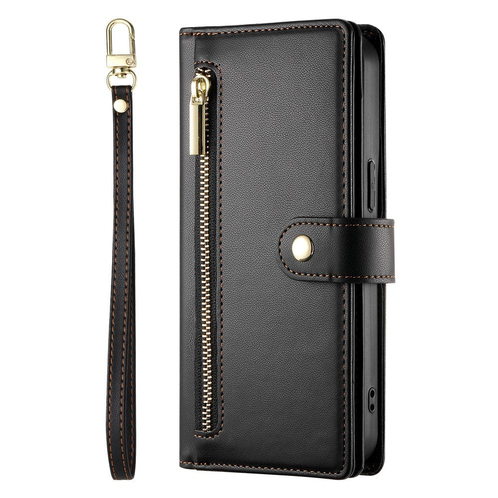 EIDERWOOD iPhone Air Flip Cover - Indbygget Kortholder & Lynlåslomme & Strop - Sort