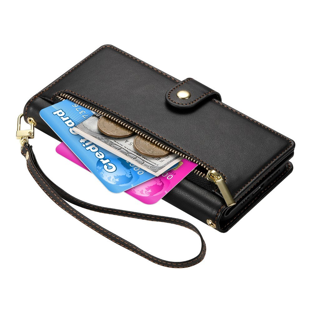 EIDERWOOD iPhone Air Flip Cover - Indbygget Kortholder & Lynlåslomme & Strop - Sort
