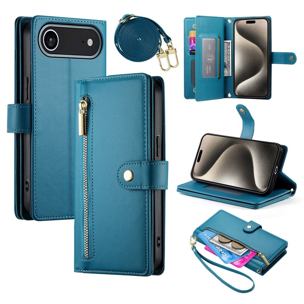 EIDERWOOD iPhone Air Flip Cover - Indbygget Kortholder & Lynlåslomme & Strop - Blå