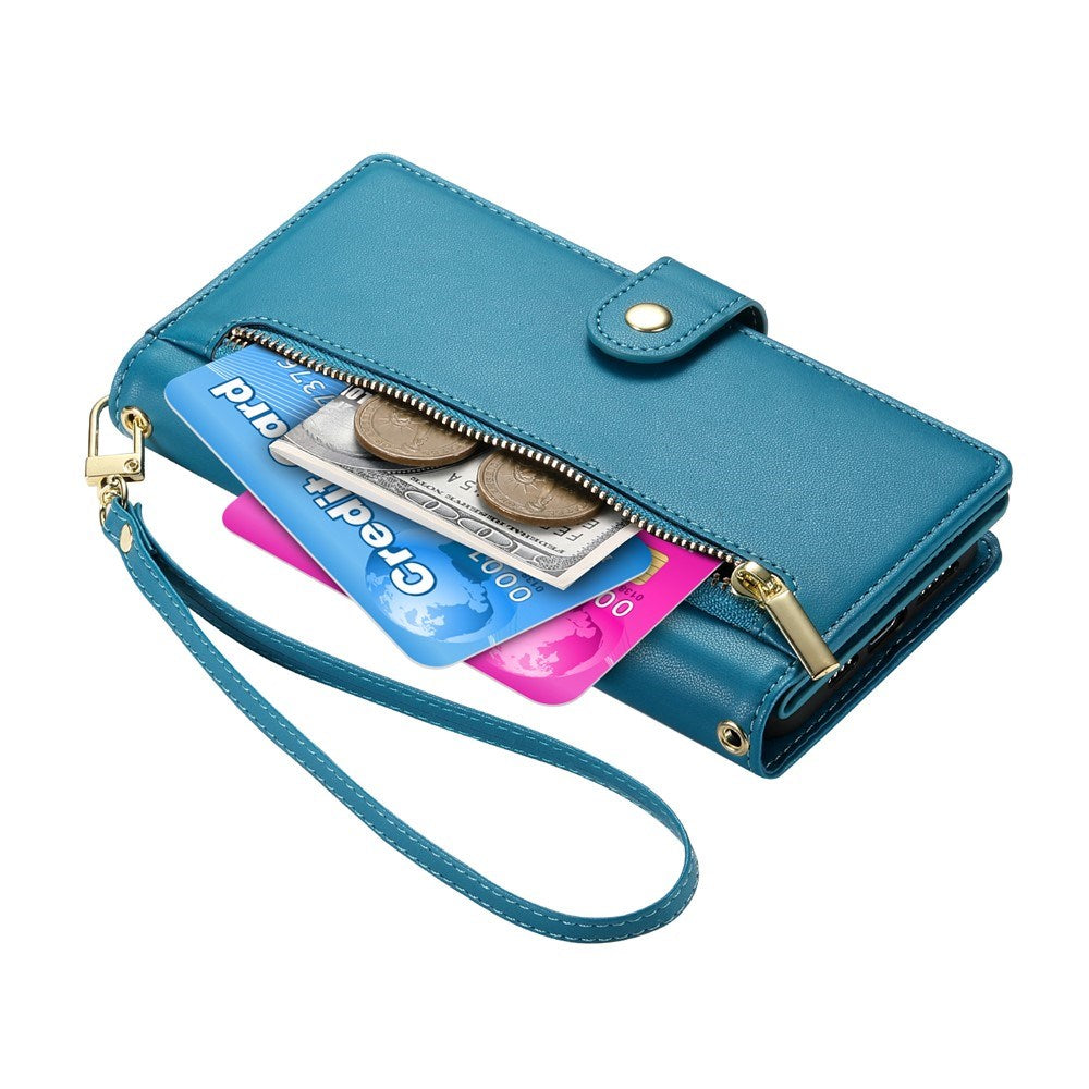 EIDERWOOD iPhone Air Flip Cover - Indbygget Kortholder & Lynlåslomme & Strop - Blå