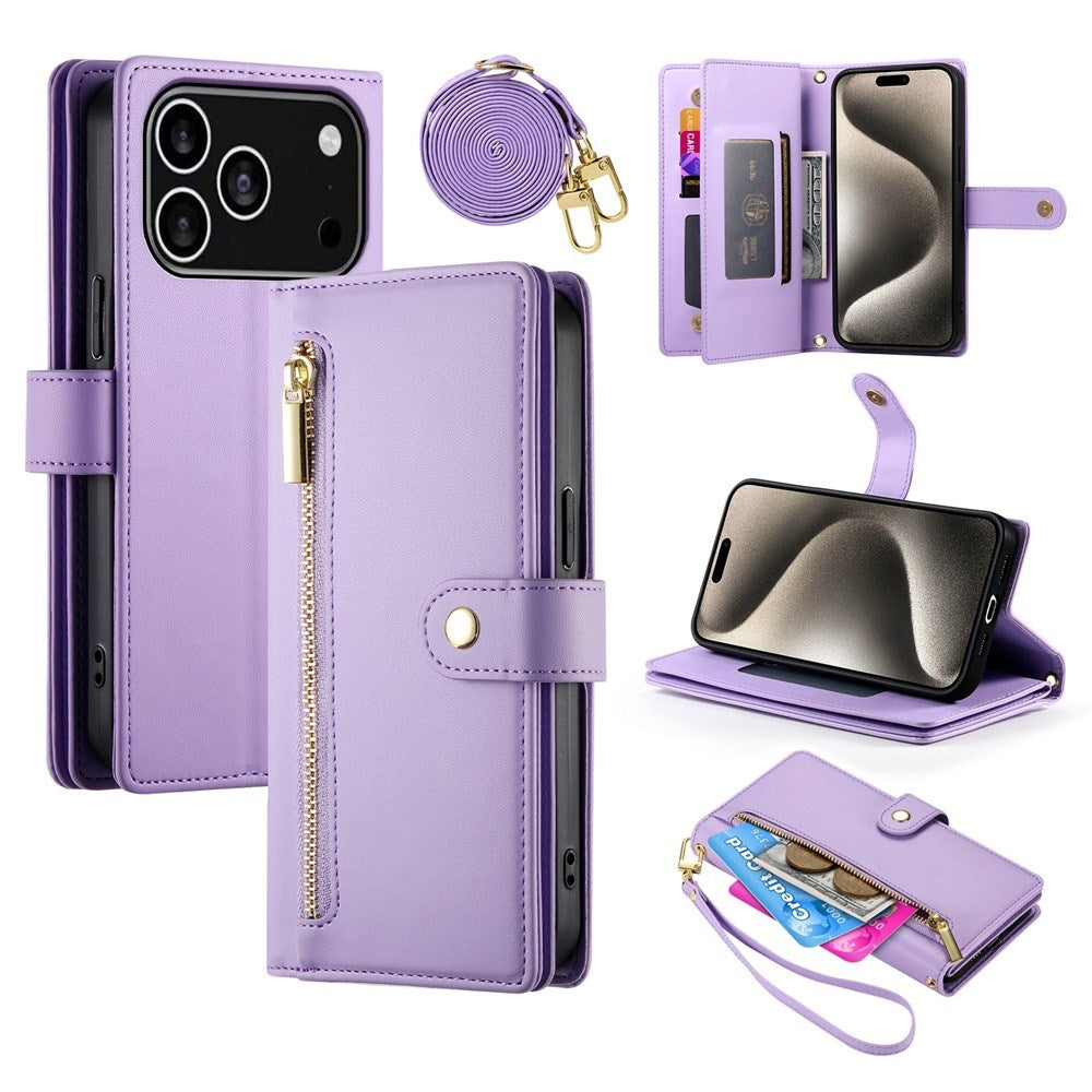 EIDERWOOD iPhone 17 Pro Flip Cover - Indbygget Kortholder & Lynlåslomme & Strop - Lilla