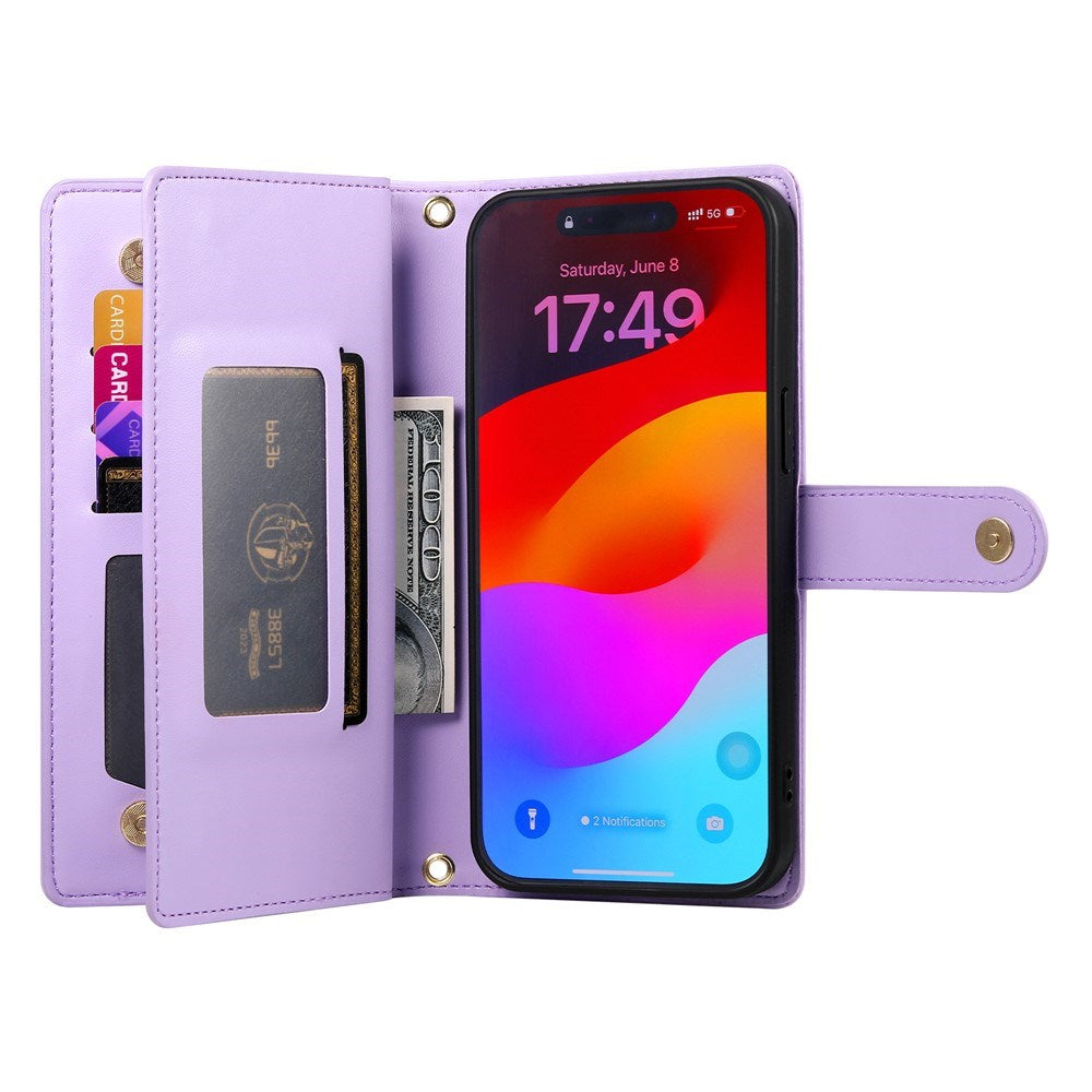 EIDERWOOD iPhone 17 Pro Flip Cover - Indbygget Kortholder & Lynlåslomme & Strop - Lilla