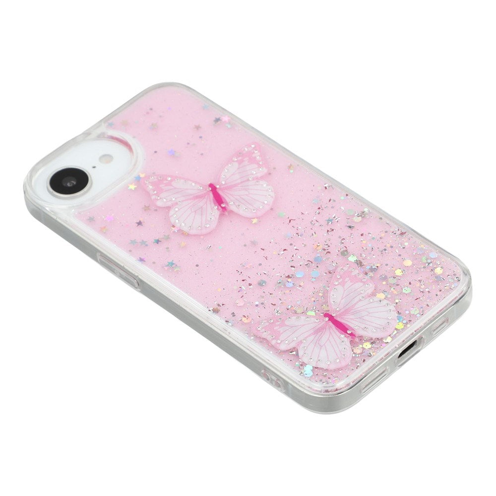 EIDERWOOD iPhone 17e / 16e Fleksibelt Plastik Mobil Cover m. Sommerfugle - Gennemsigtig / Lyserød