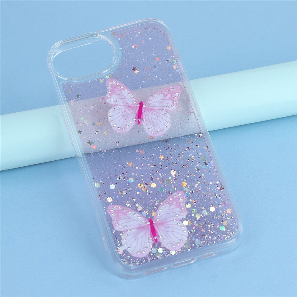 EIDERWOOD iPhone 17e / 16e Fleksibelt Plastik Mobil Cover m. Sommerfugle - Gennemsigtig / Lyserød