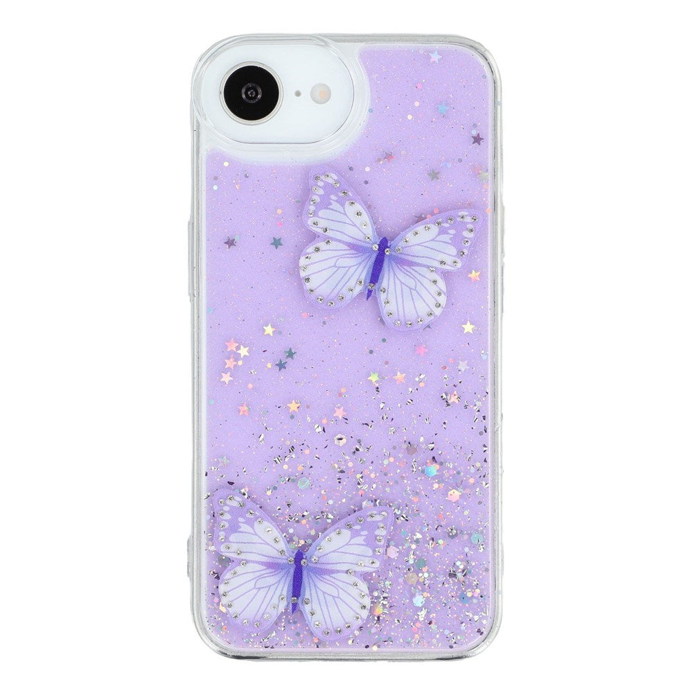 EIDERWOOD iPhone 17e / 16e Fleksibelt Plastik Mobil Cover m. Sommerfugle - Gennemsigtig / Lilla