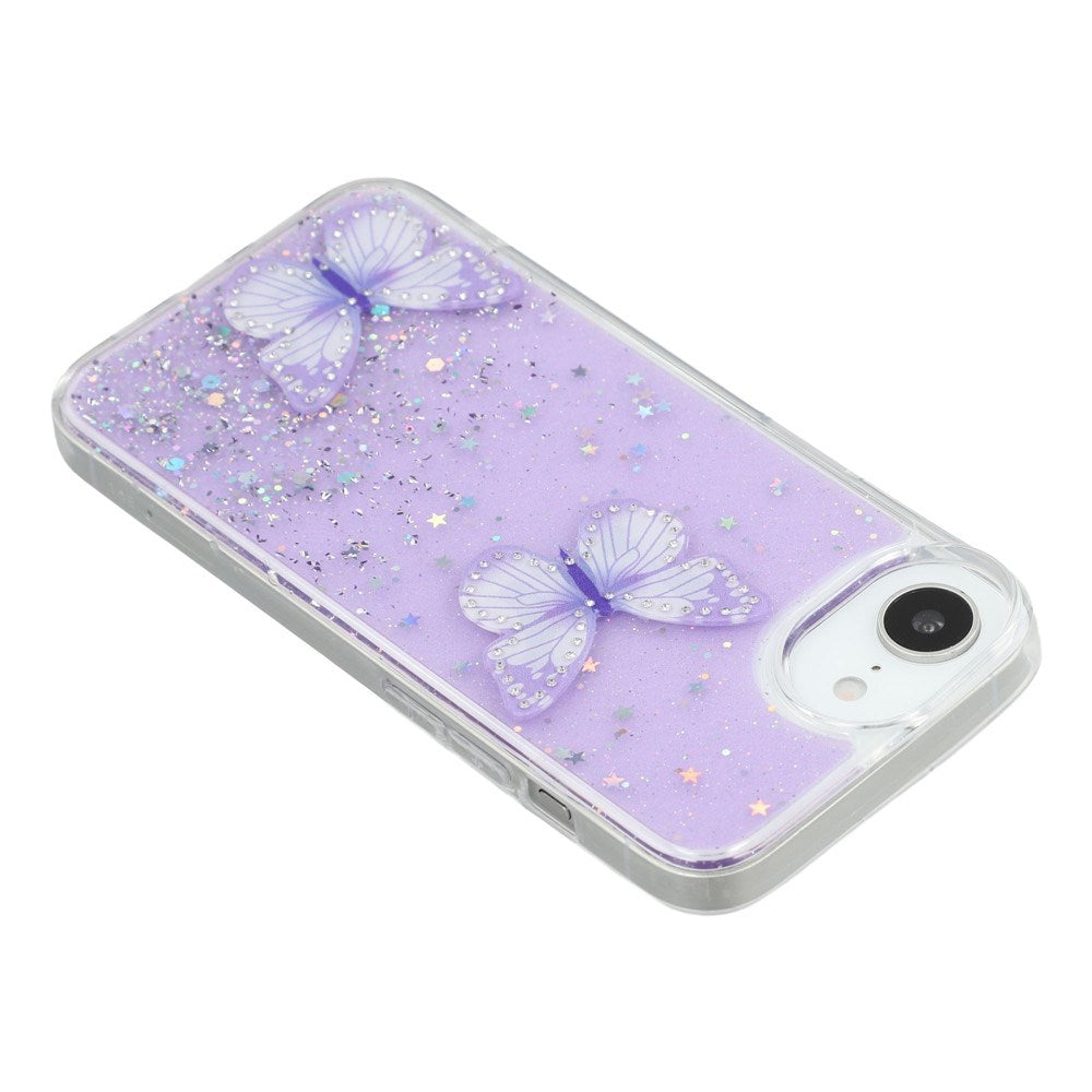 EIDERWOOD iPhone 17e / 16e Fleksibelt Plastik Mobil Cover m. Sommerfugle - Gennemsigtig / Lilla