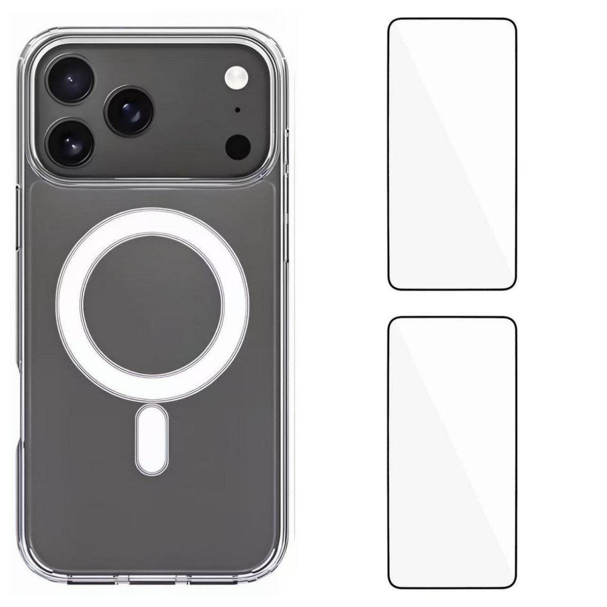 iPhone 17 Pro Max Hybrid Mobil Cover - inkl. 2 x Skærmbeskyttelsesglas - MagSafe Kompatibel - Gennemsigtig / Hvid