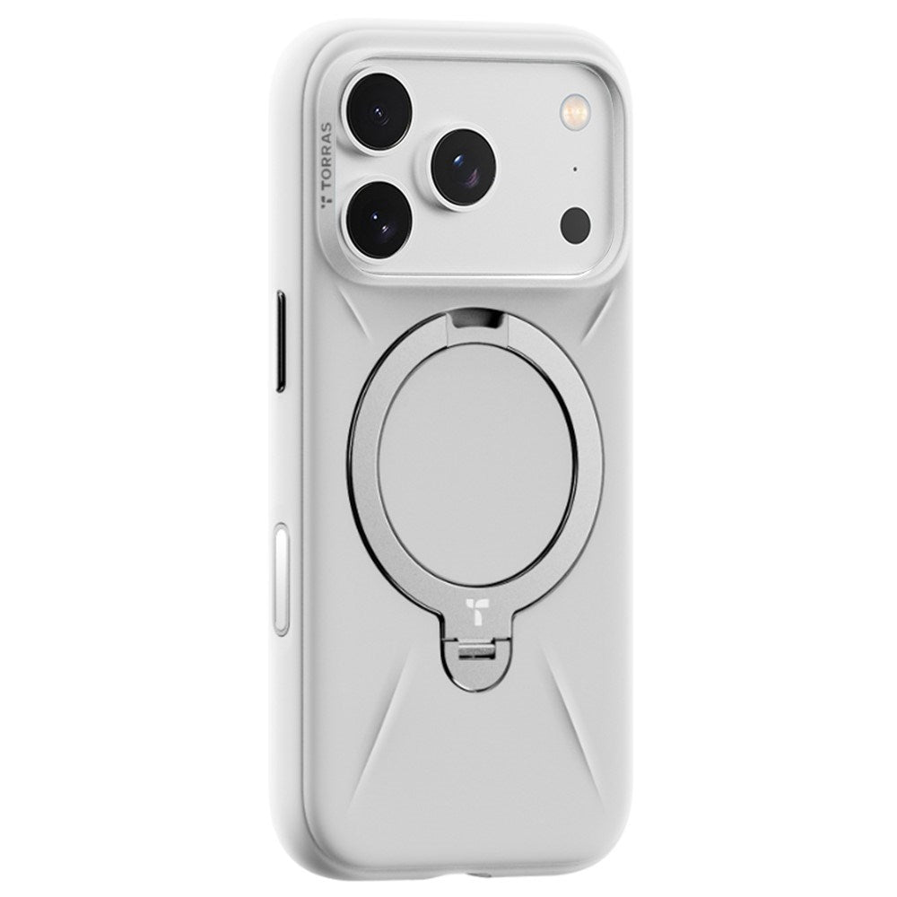 iPhone 17 Pro Max - TORRAS Ostand Spin Silikone Cover m. Kickstand - MagSafe Kompatibel - Hvid