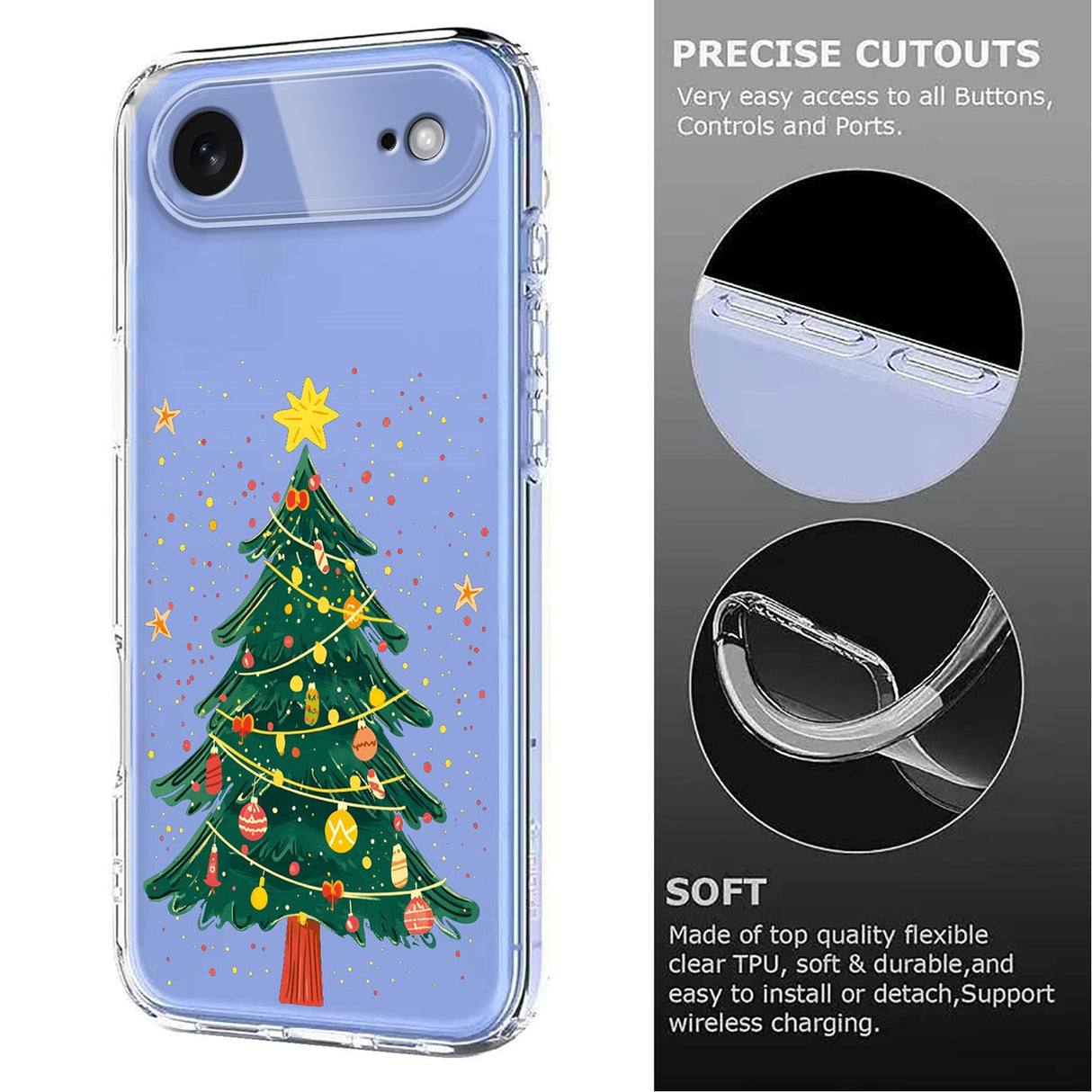 EIDERWOOD iPhone Air Fleksibelt Plast Jule Mobil Cover - Gennemsigtig / Juletræ