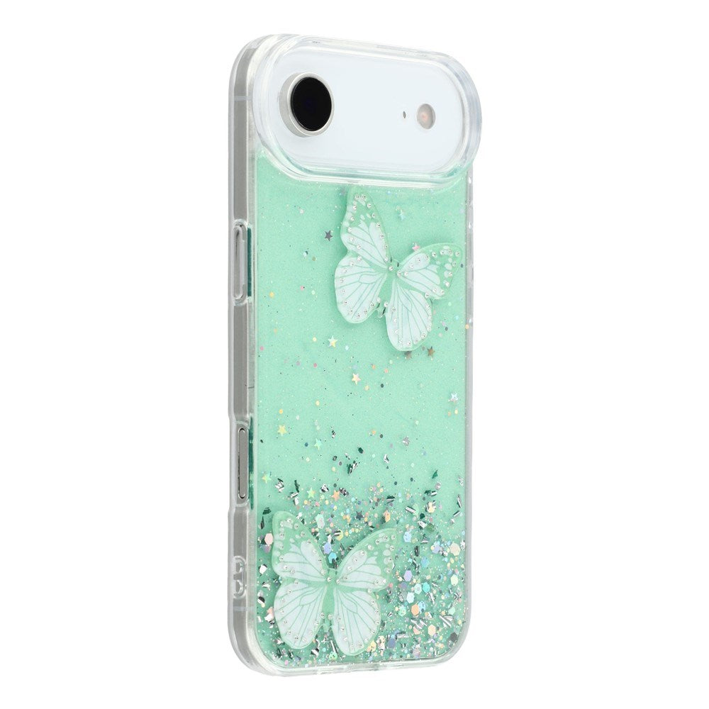 EIDERWOOD iPhone Air Fleksibelt Plastik Mobil Cover m. Sommerfugle - Gennemsigtig / Grøn