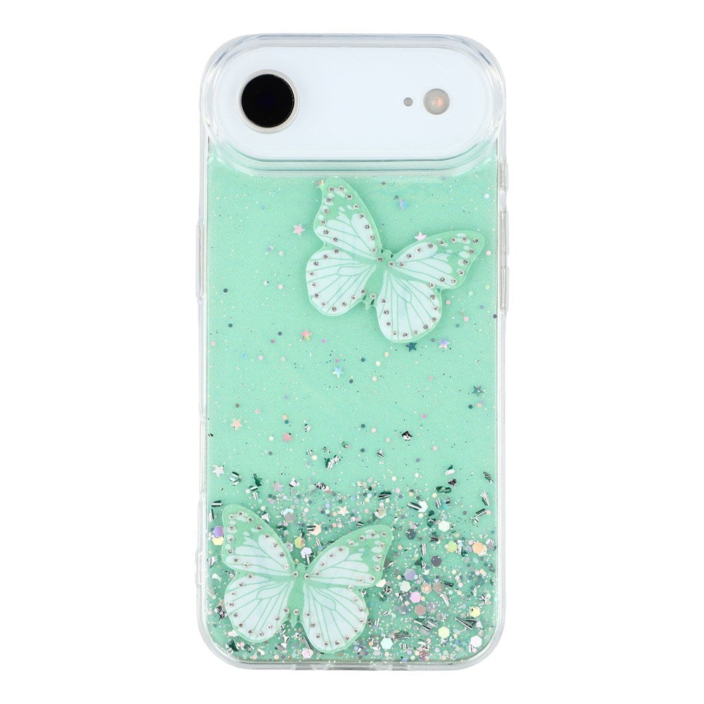 EIDERWOOD iPhone Air Fleksibelt Plastik Mobil Cover m. Sommerfugle - Gennemsigtig / Grøn