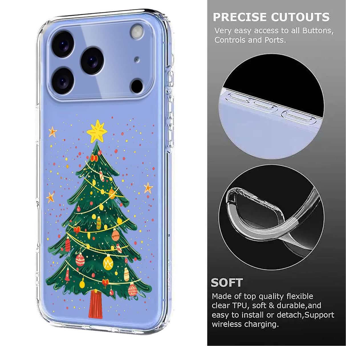 EIDERWOOD iPhone 17 Pro Fleksibelt Plast Jule Mobil Cover - Gennemsigtig / Juletræ