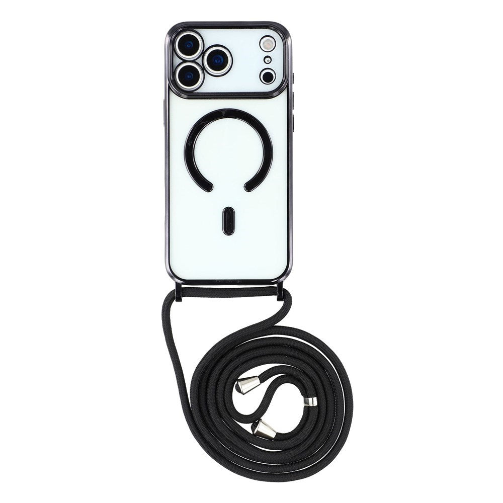EIDERWOOD iPhone 17 Pro Fleksibelt Plastik Mobil Cover - inkl. Justerbar Strop - MagSafe Kompatibel - Gennemsigtig / Sort