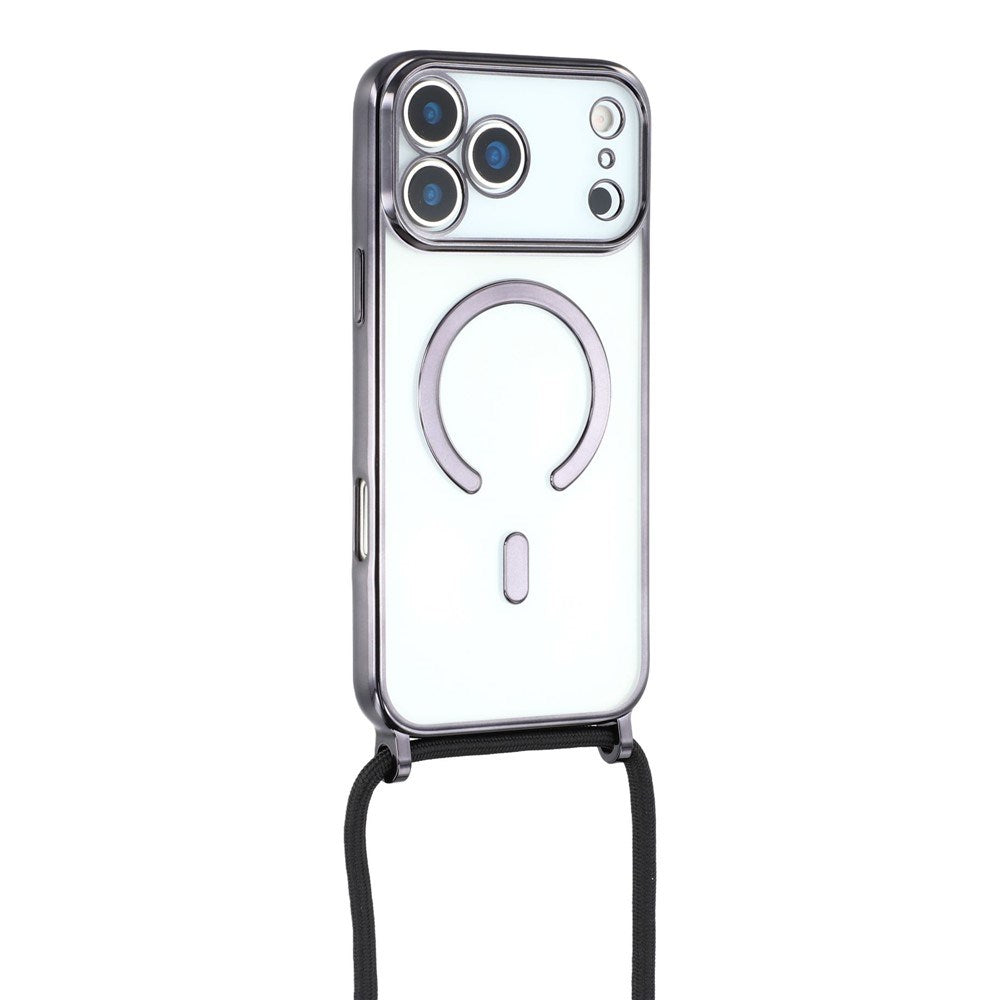 EIDERWOOD iPhone 17 Pro Fleksibelt Plastik Mobil Cover - inkl. Justerbar Strop - MagSafe Kompatibel - Gennemsigtig / Sort