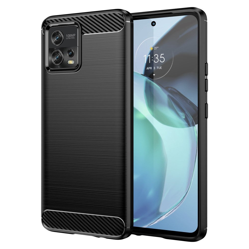 Motorola G72 Brushed Carbon Mobil Cover - Sort