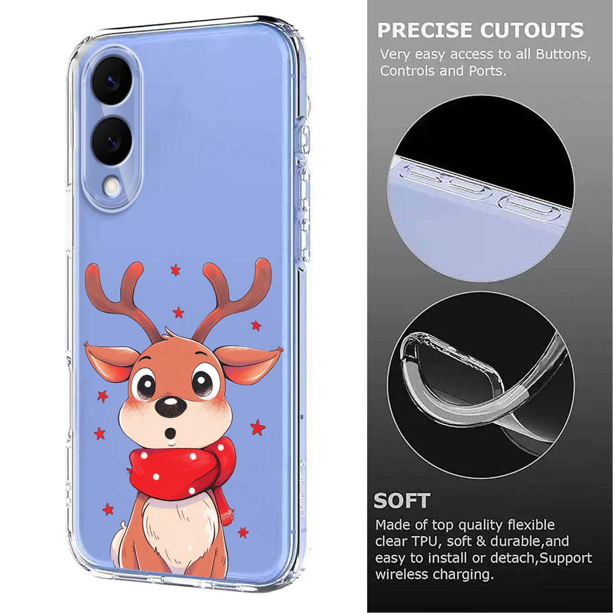 EIDERWOOD Samsung Galaxy S25 Edge Fleksibelt Plast Jule Mobil Cover - Gennemsigtig / Rensdyr