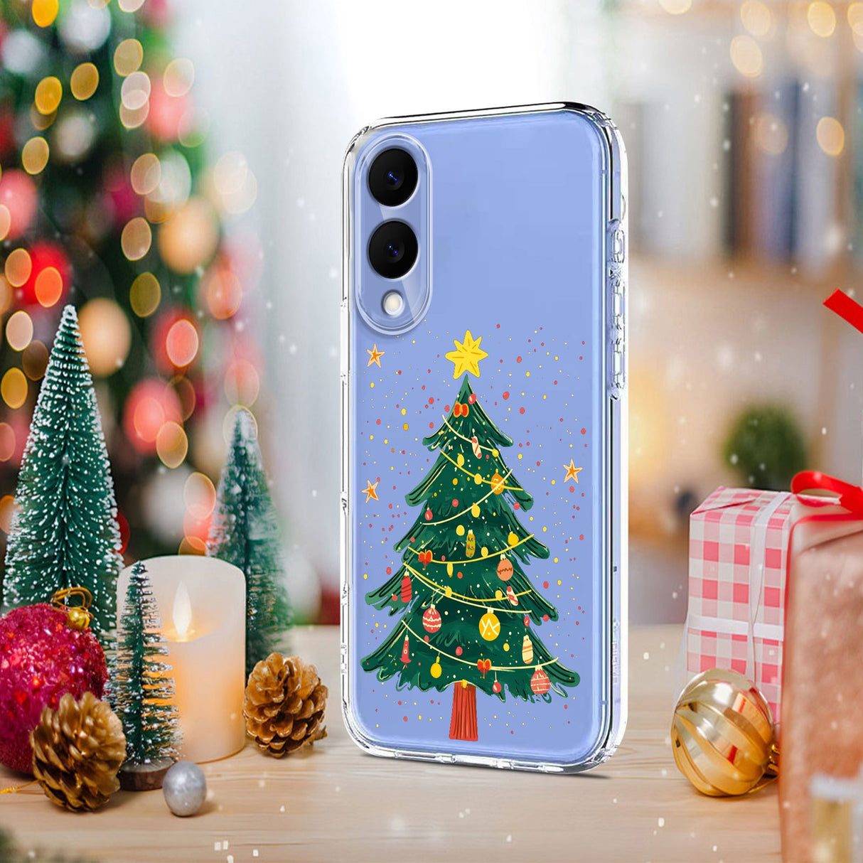 EIDERWOOD Samsung Galaxy S25 Edge Fleksibelt Plast Jule Mobil Cover - Gennemsigtig / Juletræ