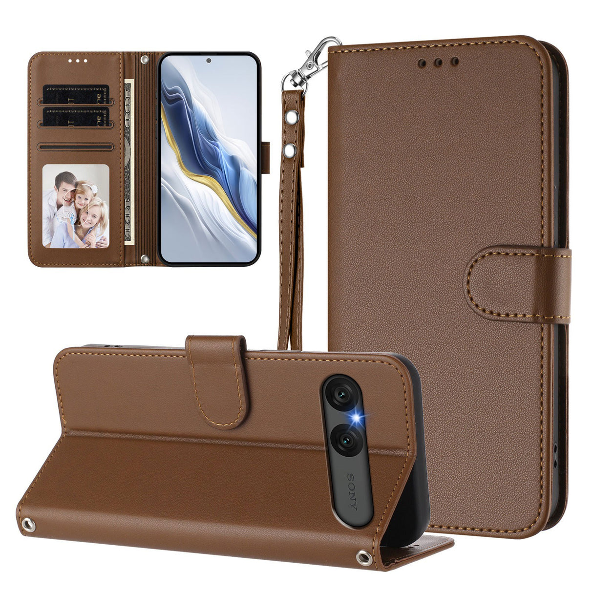 Sony Xperia 10 VII - EIDERWOOD Kunstlæder Flip Cover - Kortholder & Strop - Brun