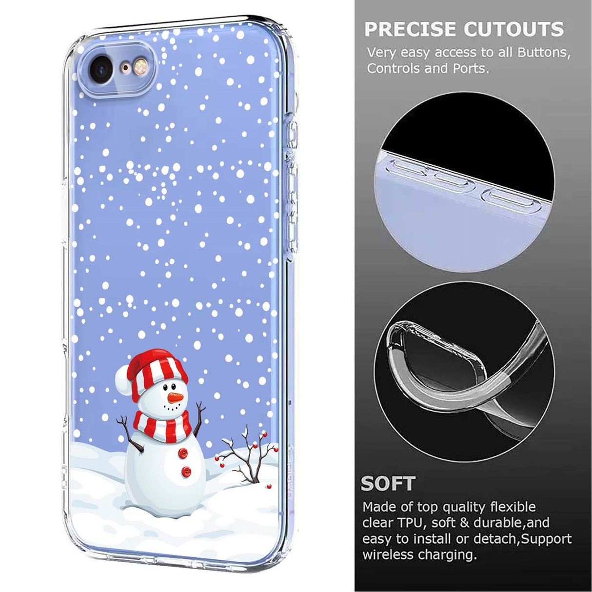 EIDERWOOD iPhone SE (2022 / 2020) / 8 / 7 Fleksibelt Plast Jule Mobil Cover - Gennemsigtig / Snemand