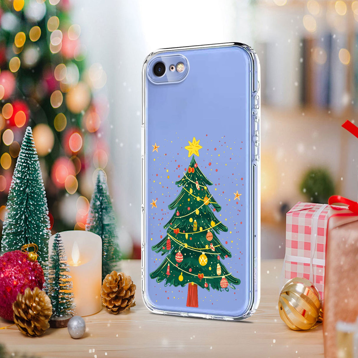 EIDERWOOD iPhone SE (2022 / 2020) / 8 / 7 Fleksibelt Plast Jule Mobil Cover - Gennemsigtig / Juletræ