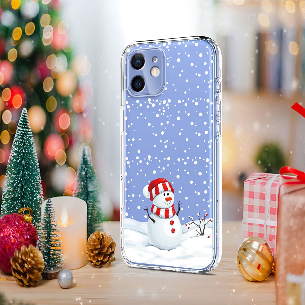 EIDERWOOD iPhone 12 / 12 Pro Fleksibelt Plast Jule Mobil Cover - Gennemsigtig / Snemand