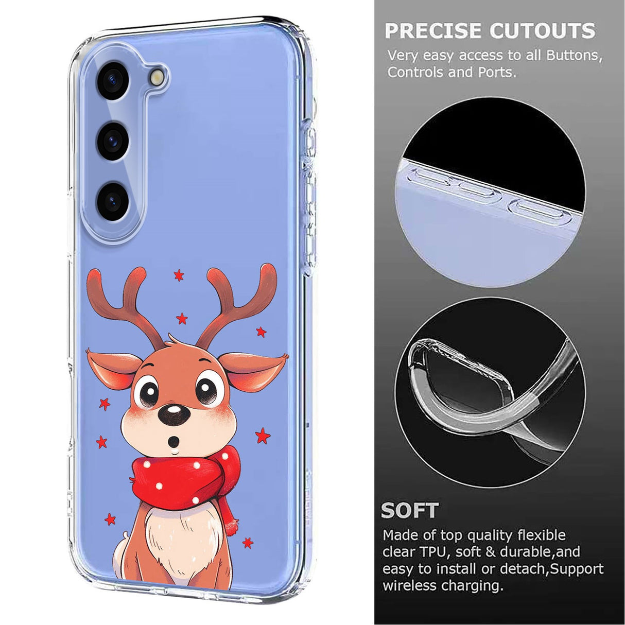 EIDERWOOD Samsung Galaxy S25+ (Plus) / S24+ (Plus) Fleksibelt Plast Jule Mobil Cover - Gennemsigtig / Rensdyr