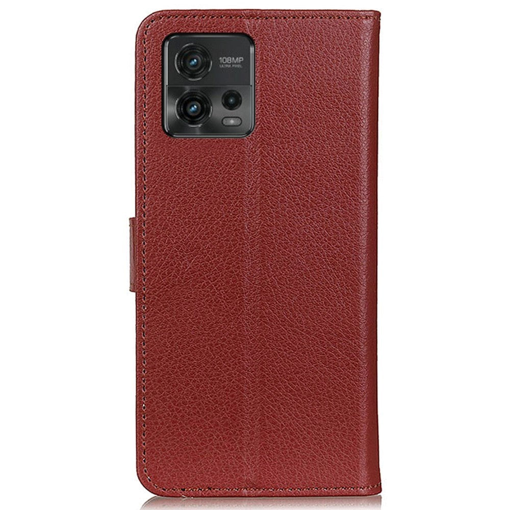 Motorola Moto G72 Litchi Læder Mobil Cover m. Pung - Brun