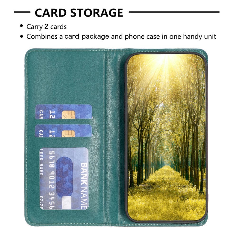 Samsung Galaxy A55 Blødt Læder Mobil Cover m. Kortholdere og Ståfunktion - Grøn