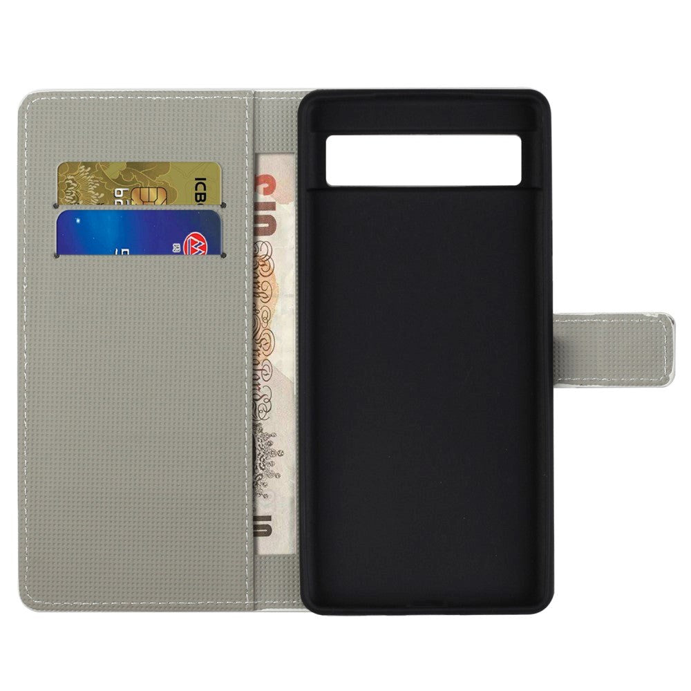 Google Pixel 7A Læder Mobil Cover m. Pung & Ståfunktion - Ugler