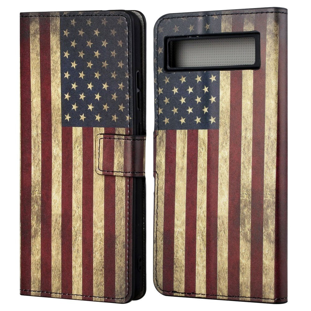 Google Pixel 7A Læder Mobil Cover m. Pung & Ståfunktion - Amerikansk Flag
