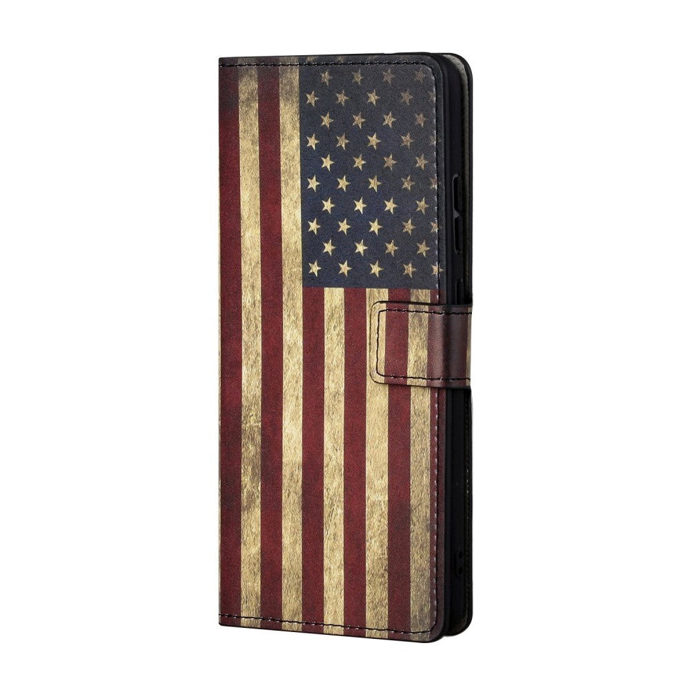 Google Pixel 7A Læder Mobil Cover m. Pung & Ståfunktion - Amerikansk Flag