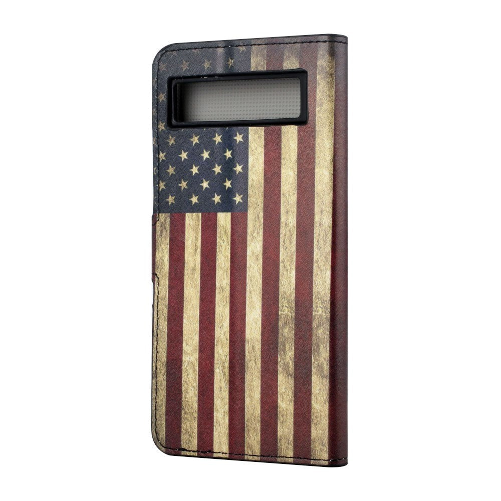Google Pixel 7A Læder Mobil Cover m. Pung & Ståfunktion - Amerikansk Flag