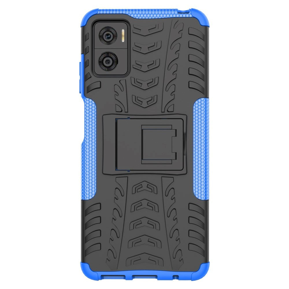 Motorola Moto E22 Cool Tyre Håndværker Mobil Cover m. Stander - Sort / Blå