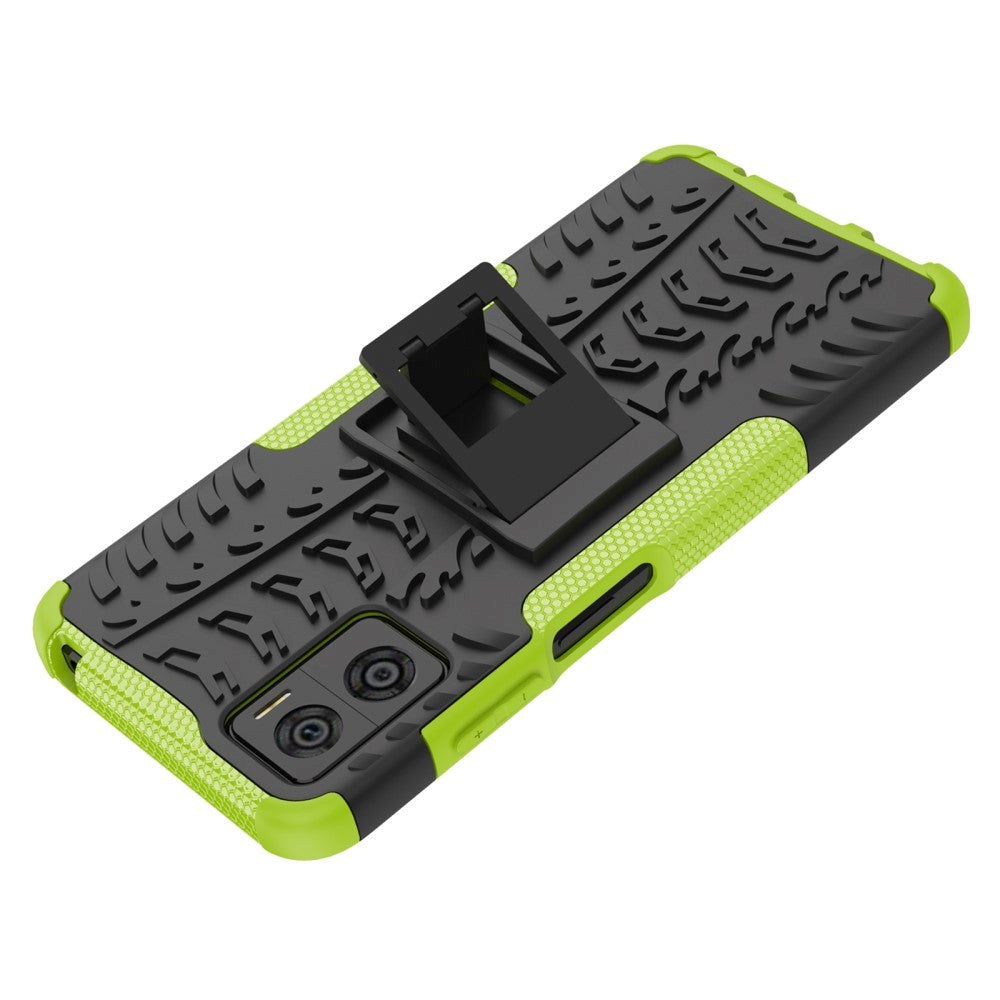Motorola Moto E22 Cool Tyre Håndværker Mobil Cover m. Stander - Sort / Grøn