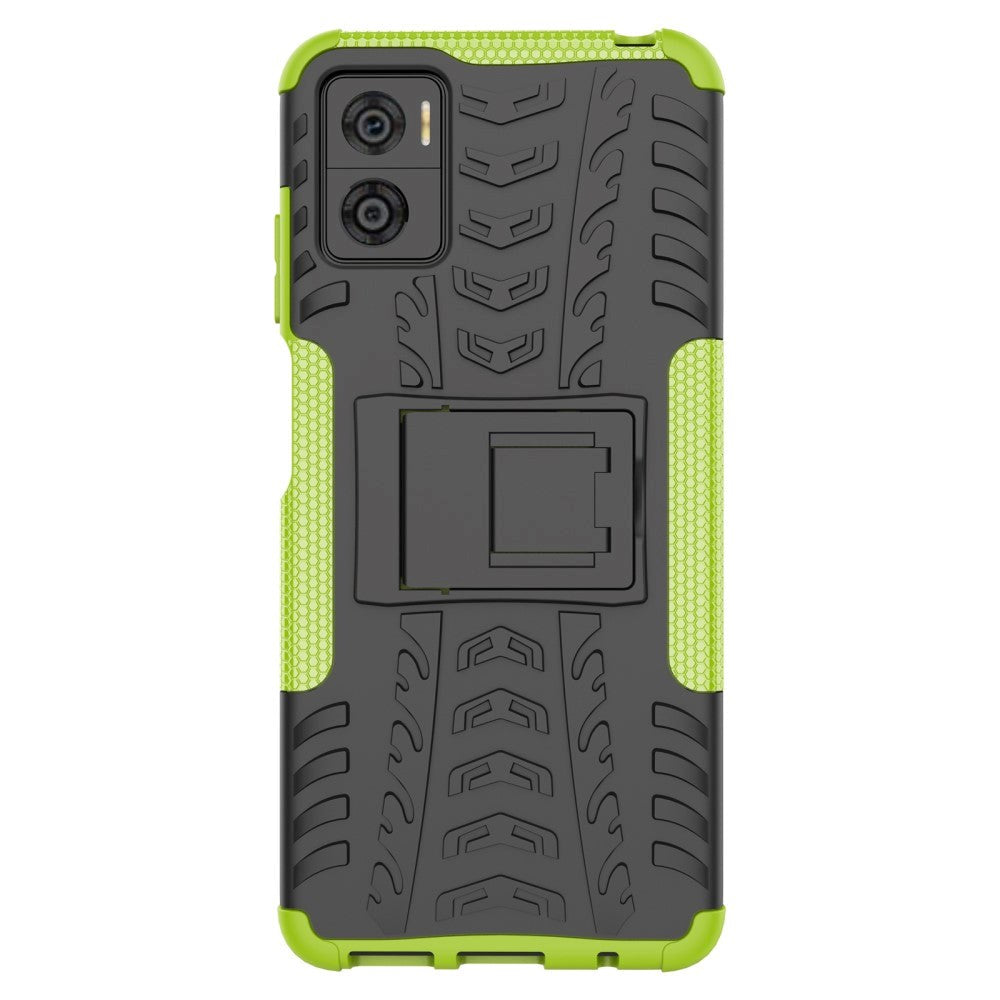 Motorola Moto E22 Cool Tyre Håndværker Mobil Cover m. Stander - Sort / Grøn