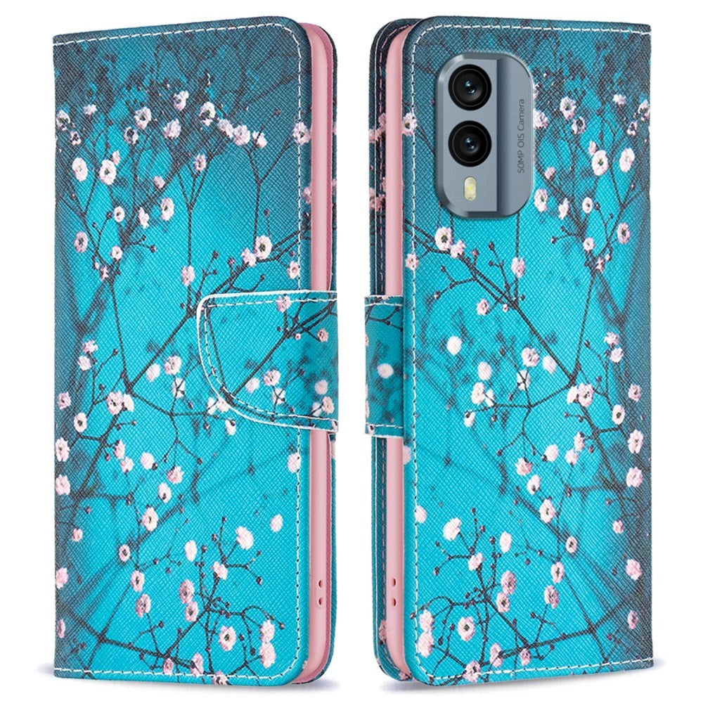 Nokia X30 Læder Mobil Cover m. Pung & Print - Træ med Blomster