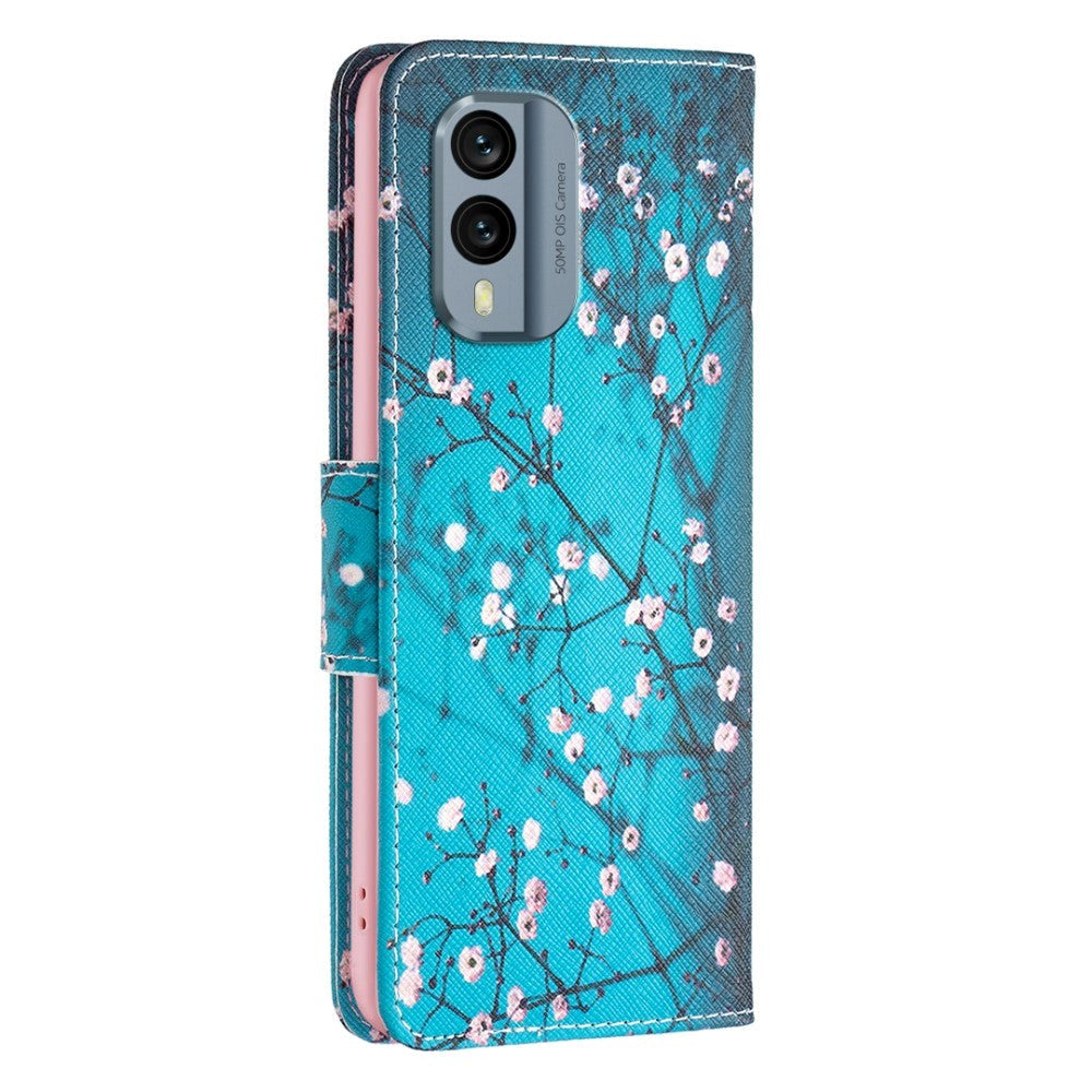 Nokia X30 Læder Mobil Cover m. Pung & Print - Træ med Blomster