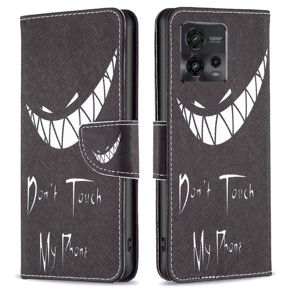 Motorola Moto G72 Læder Mobil Cover m. Pung - "DON'T TOUCH MY PHONE"