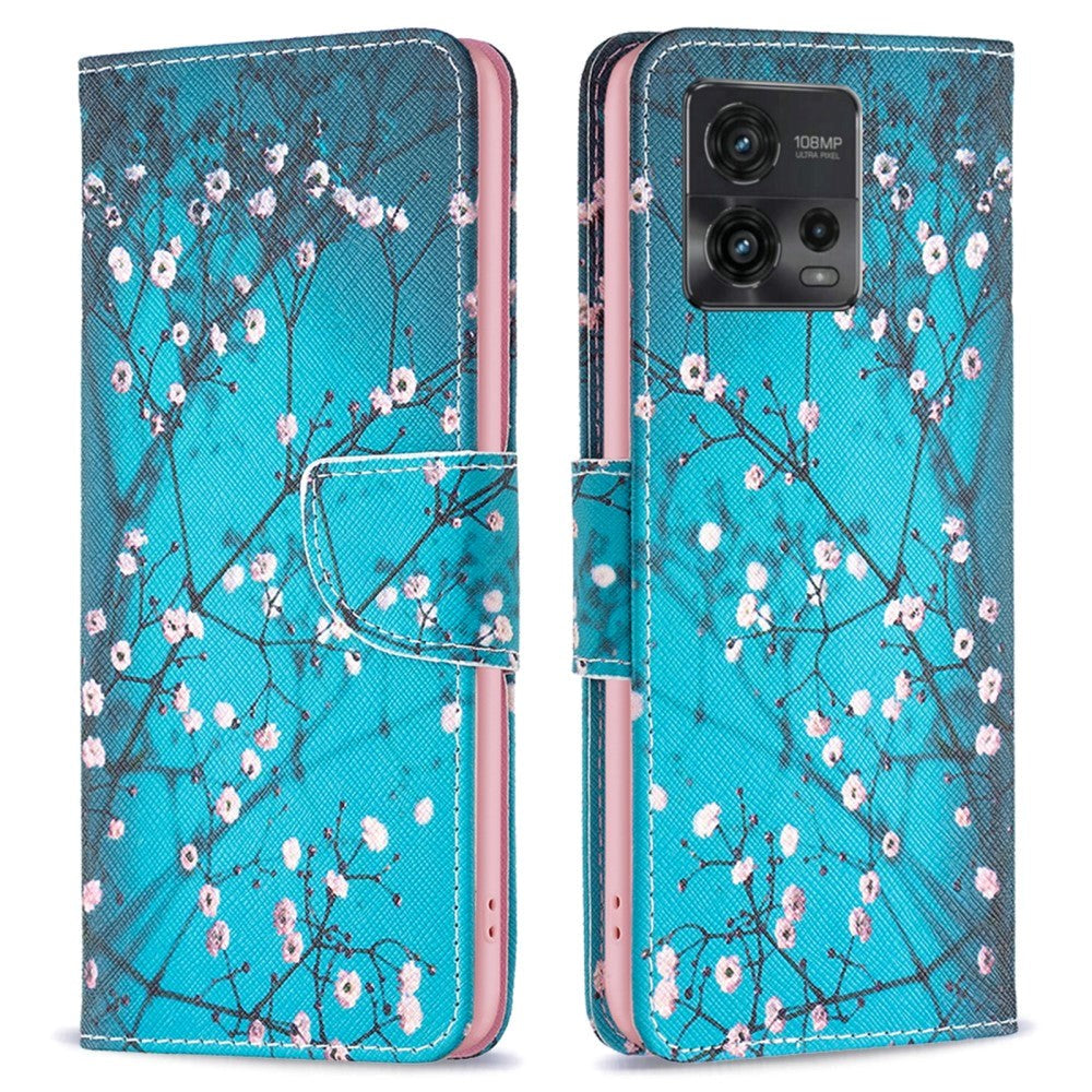 Motorola Moto G72 Læder Mobil Cover m. Pung - Blomstring