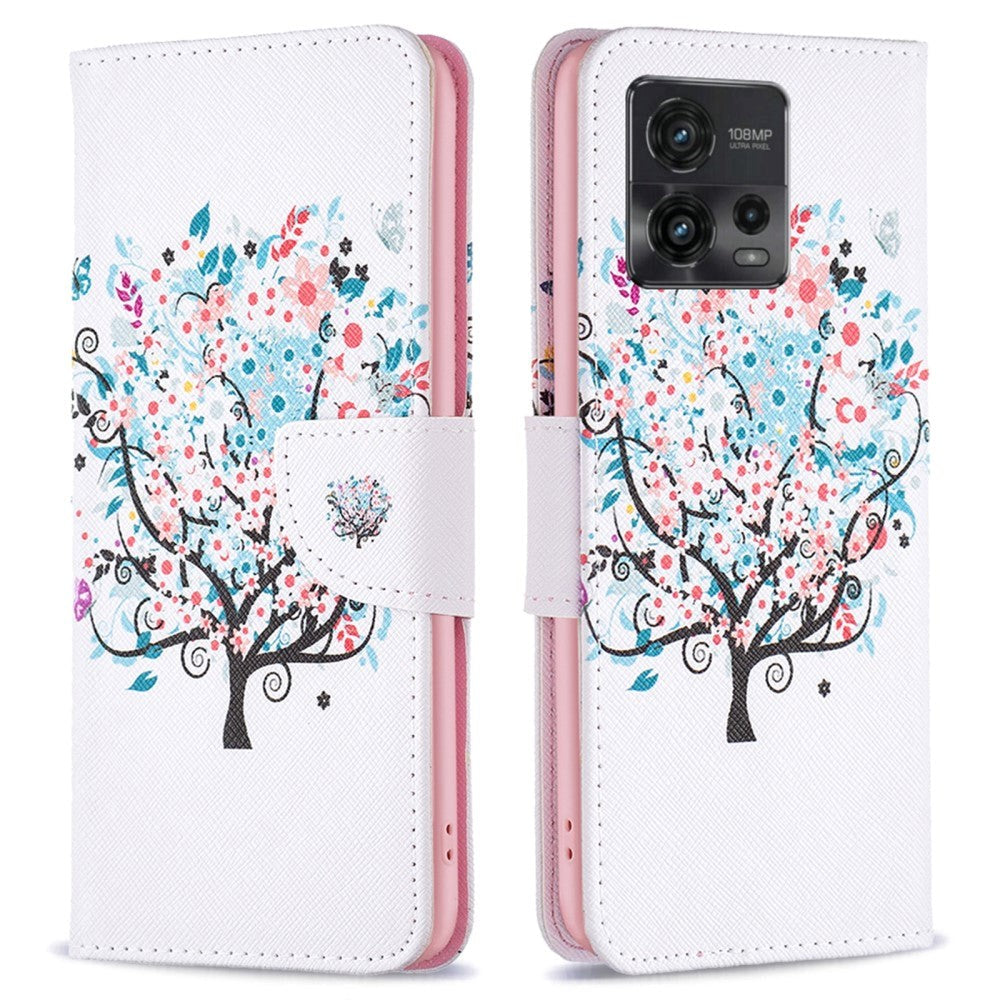 Motorola Moto G72 Læder Mobil Cover m. Pung - Blomster Træ