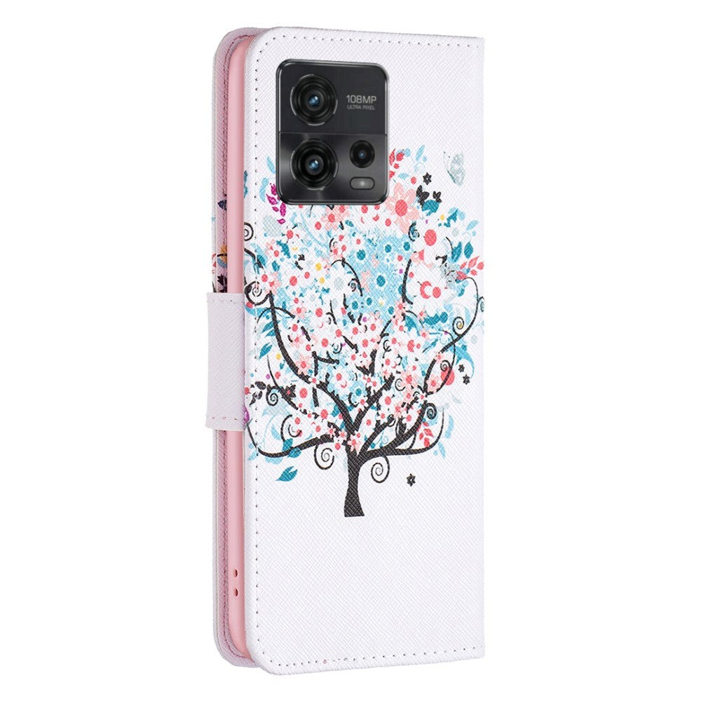 Motorola Moto G72 Læder Mobil Cover m. Pung - Blomster Træ