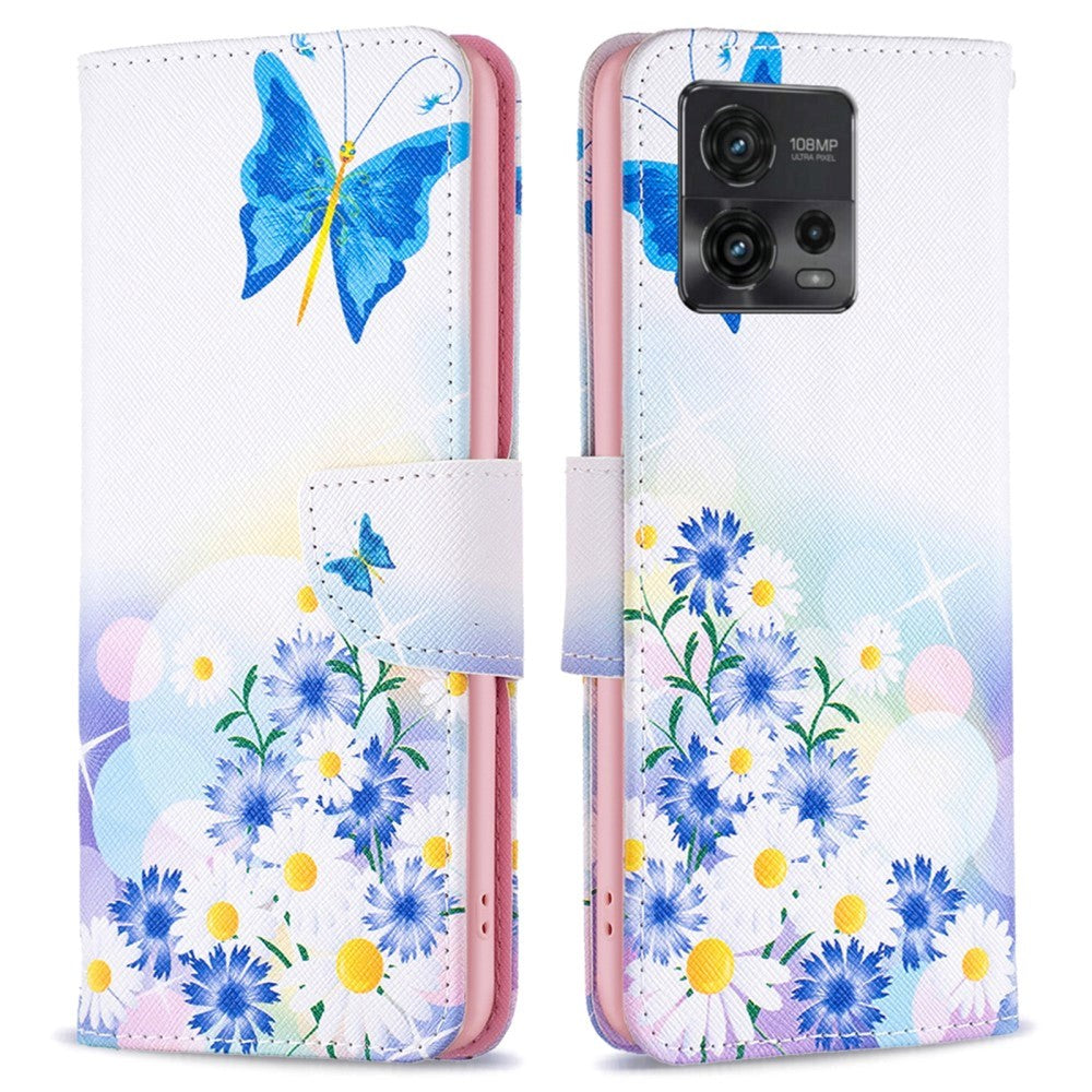Motorola Moto G72 Læder Mobil Cover m. Pung - Sommerfugle & Blomster