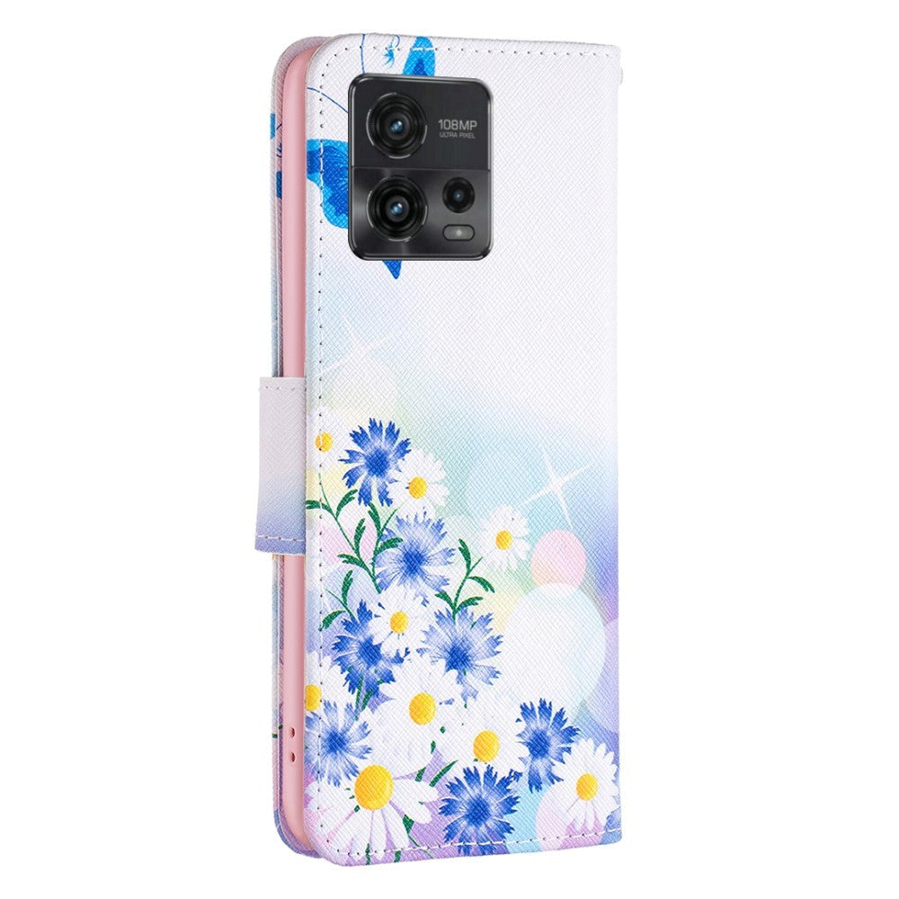 Motorola Moto G72 Læder Mobil Cover m. Pung - Sommerfugle & Blomster