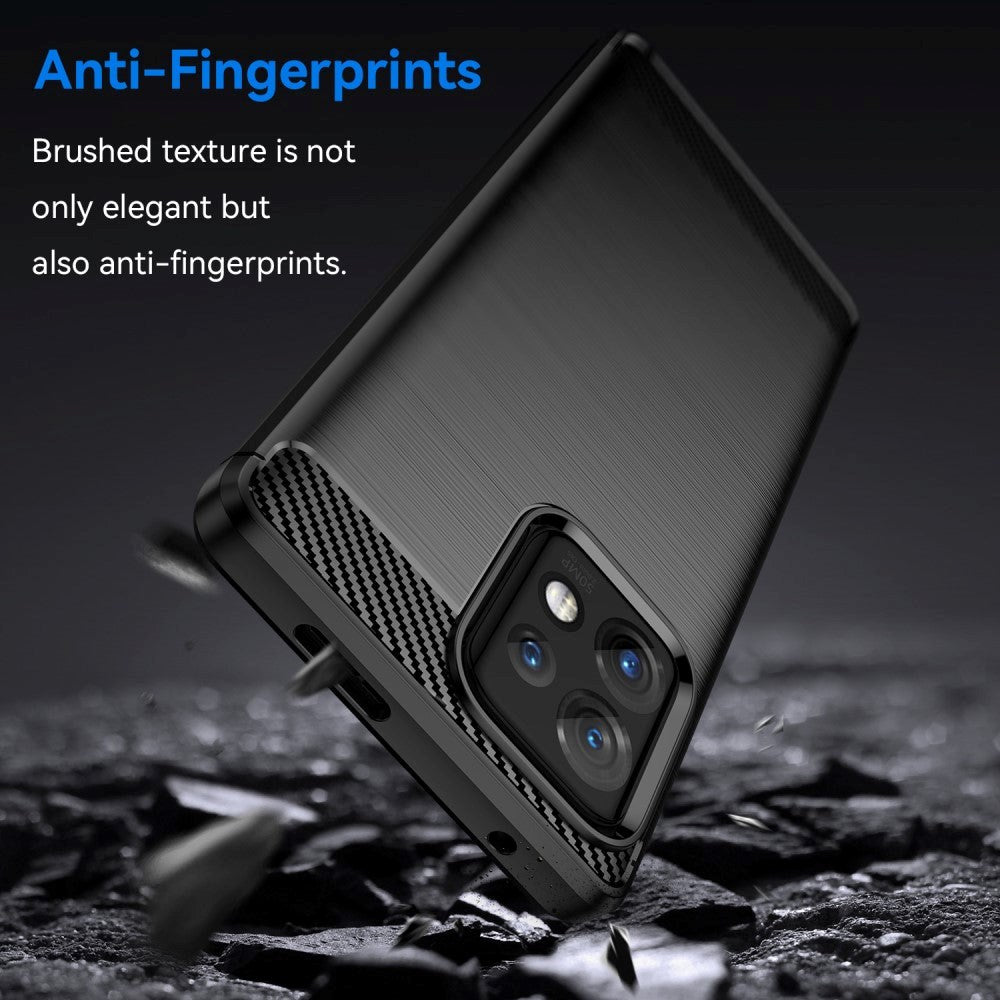 Motorola Edge 40 Pro Brushed Carbon Fiber Mobil Cover - Sort
