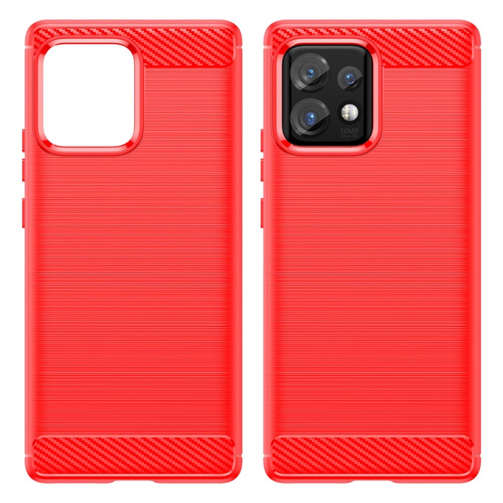 Motorola Edge 40 Pro Brushed Carbon Fiber Mobil Cover - Rød